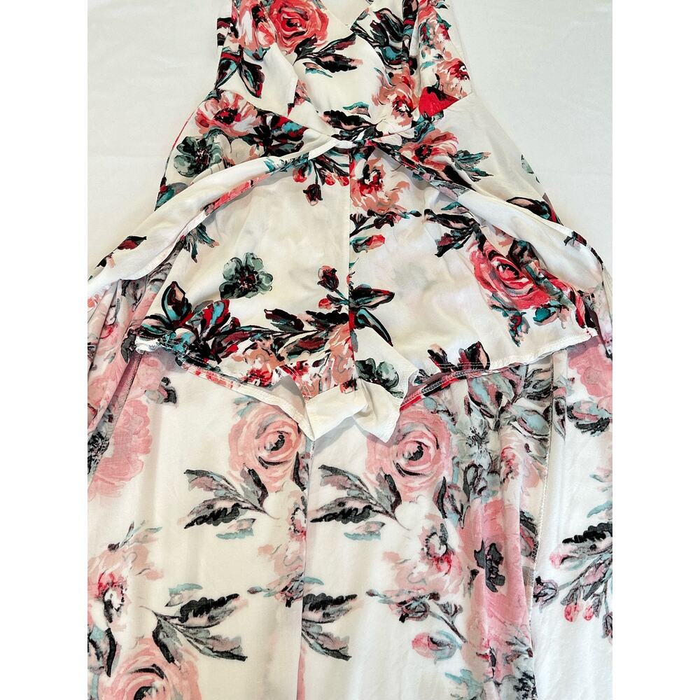 Franchesca's Miami Floral Spaghetti Cross Back Romper Train Maxi Dress SZ Small - Picture 7 of 14